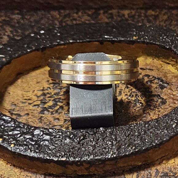 Men's Double Groove Gold and Silver Wedding Band - Two Tone wedding Ring For Men - Picture 6 of 7